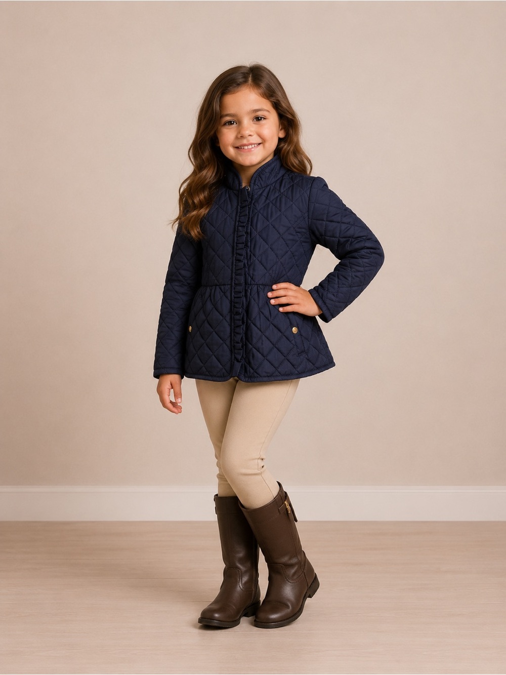 Girls' Quilted Navy Barn Jacket Classic Lightweight Coat equestrian old money